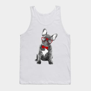 French Bulldog Red Ribbon & Glasses Frenchie Gift Tank Top